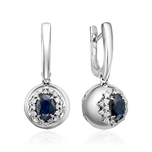 Серьги с сапфиром, бриллиантами из белого золота 585 пробы (арт. 68378)