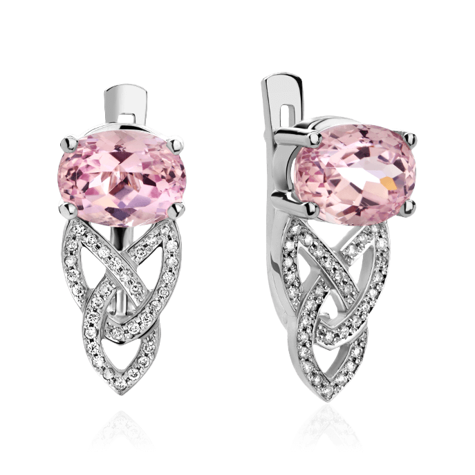 Серьги с кунцитом, бриллиантами из белого золота 750 пробы (арт. 86382)
