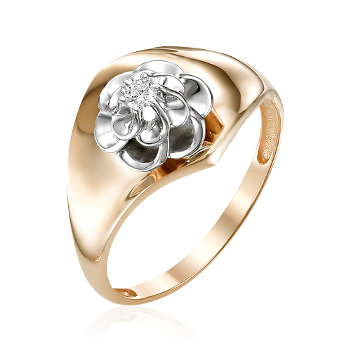 Кольцо с 1 бриллиантом из комбинированного золота 585 (арт. 63000)