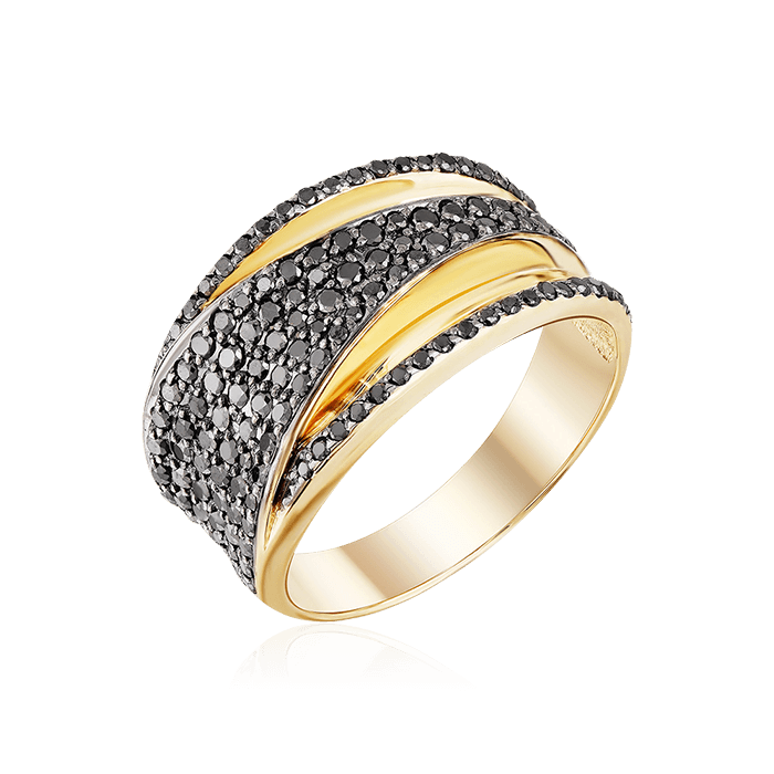 Кольцо с черными бриллиантами из желтого золота 585, фото № 1