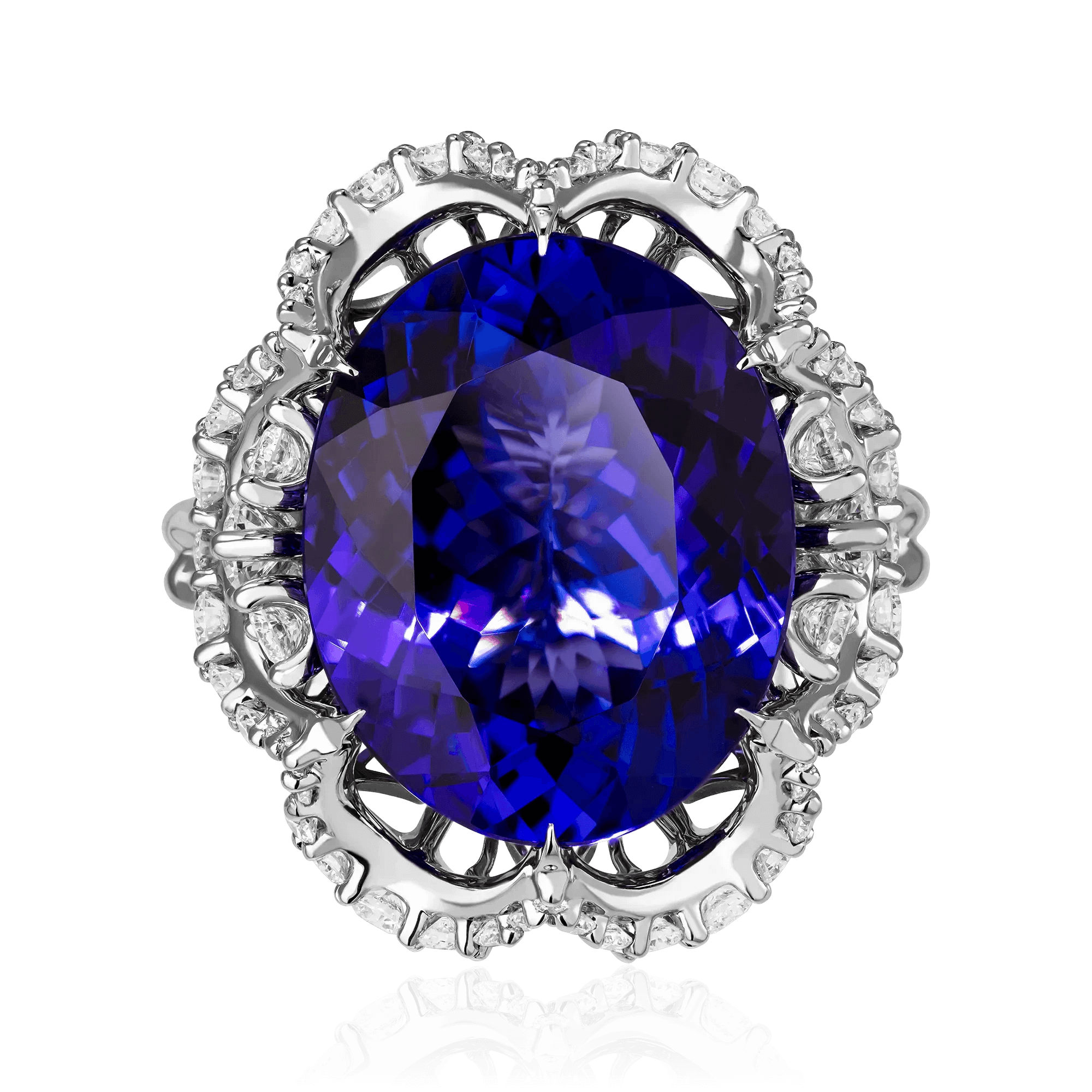 Кольцо с танзанитом, бриллиантами из белого золота 750 пробы, фото № 2