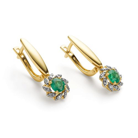 Серьги с изумрудом, бриллиантами из желтого золота 585 пробы, фото № 5