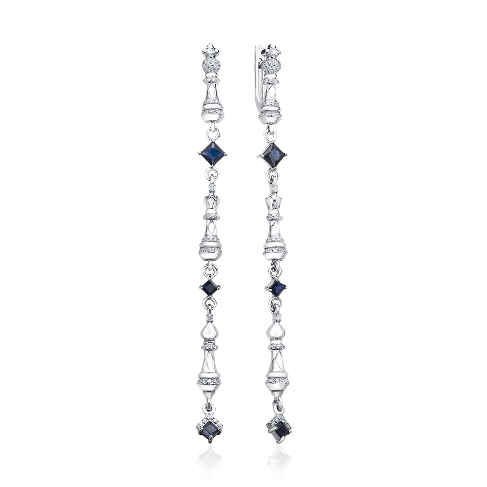 Серьги с сапфиром, бриллиантами из белого золота 585 пробы (арт. 93823)