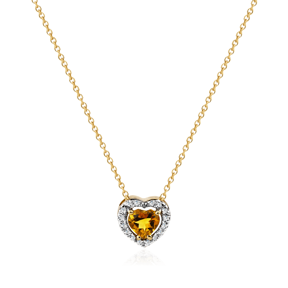 Колье сердце с турмалином, бриллиантами из желтого золота 585 пробы, фото № 1