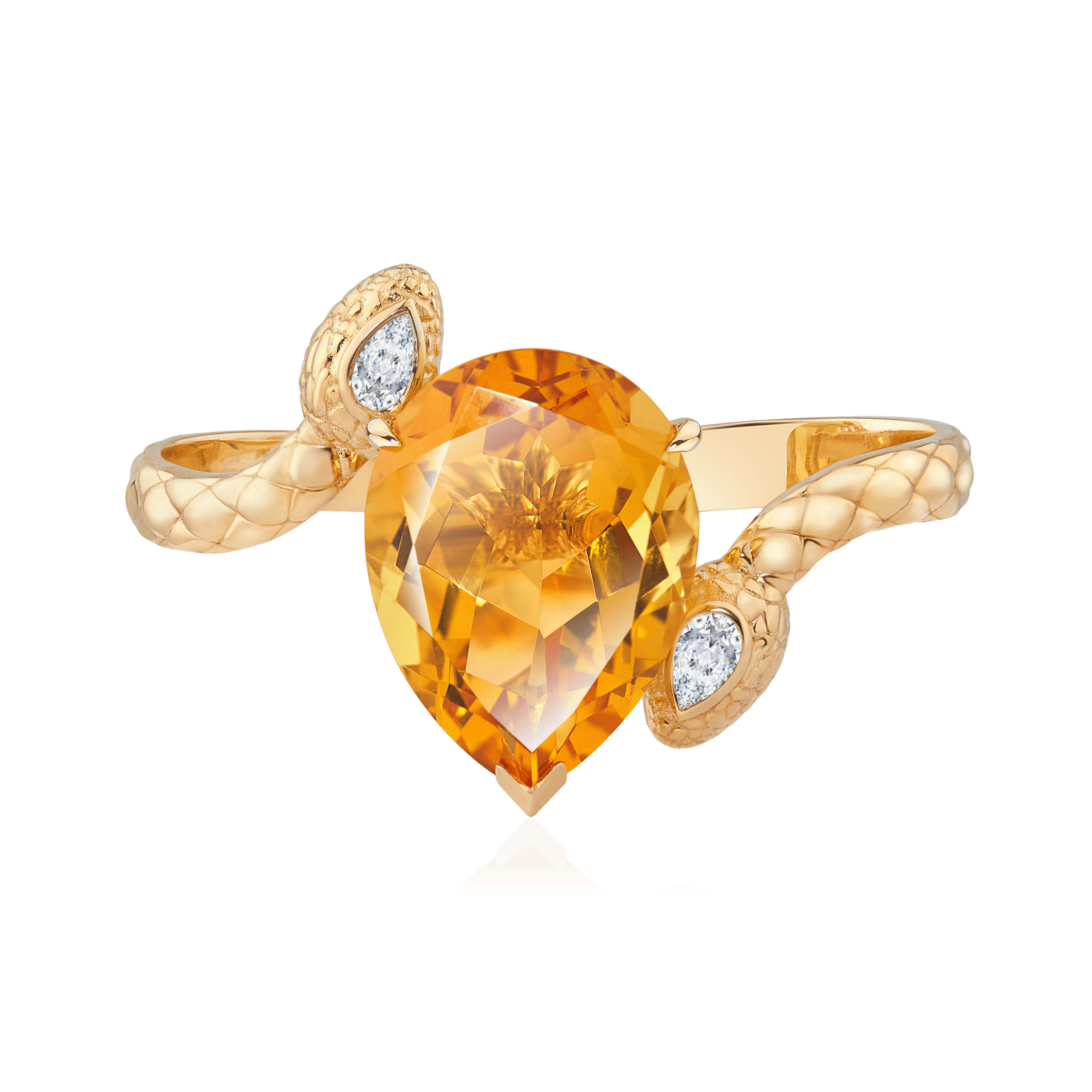 Кольцо на два пальца с цитрином, бриллиантами из желтого золота 750 пробы, фото № 3