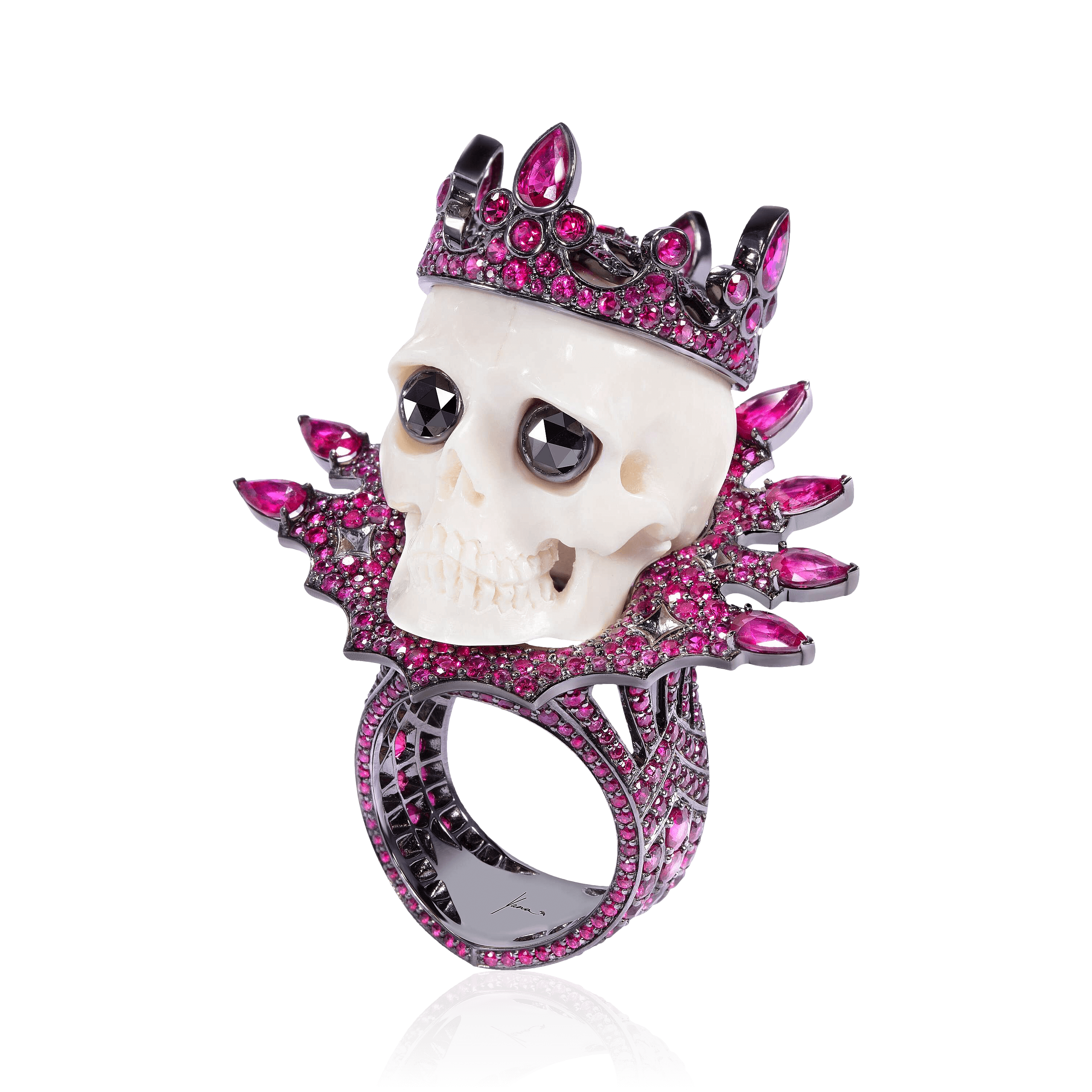 Кольцо Череп с рубином, бриллиантами из черного золота 750 пробы, фото № 1