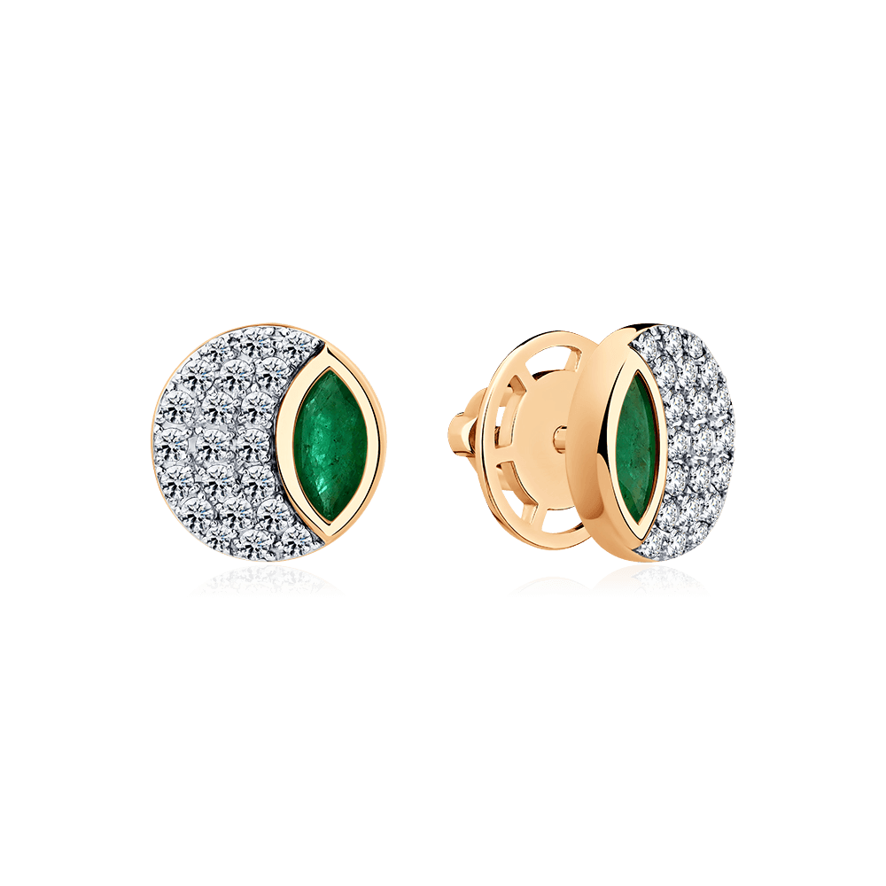 Серьги с изумрудом, бриллиантами из красного золота 585 пробы (арт. 123089)