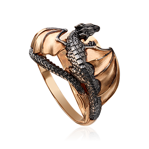 Кольцо Дракон без вставок из красного золота 585 пробы, фото № 2