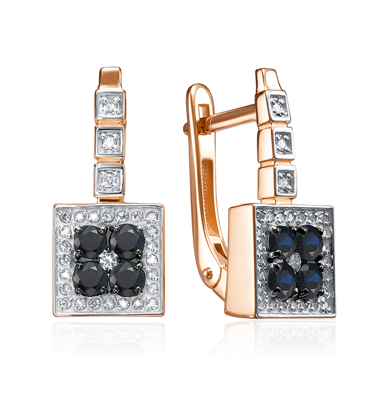 Серьги с сапфиром, бриллиантами из красного золота 585 пробы (арт. 125794)