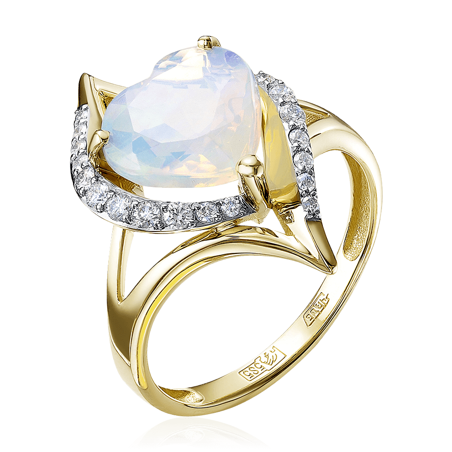 Кольцо сердце с бриллиантами, опалом из желтого золота 585 пробы, фото № 1