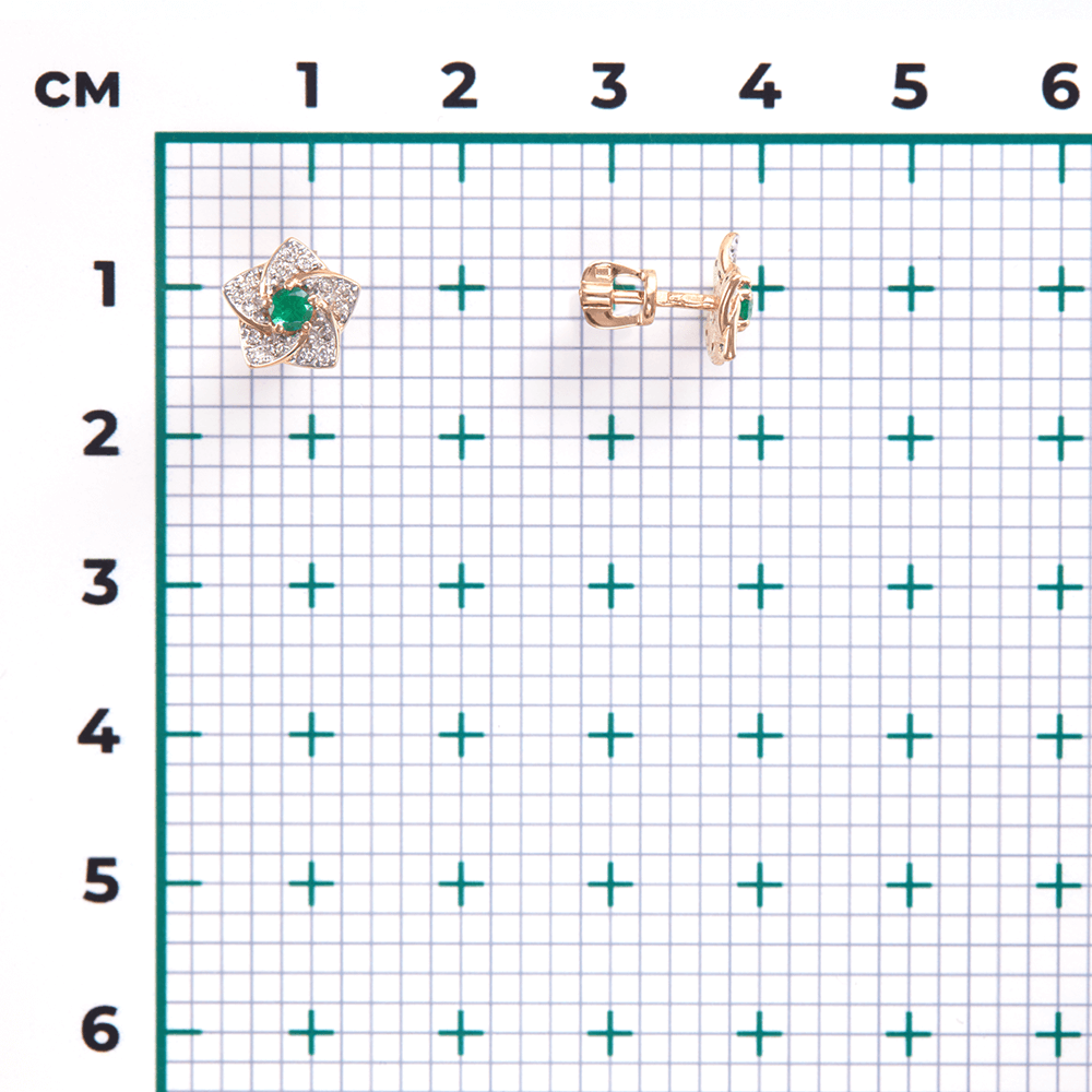 Серьги с изумрудом, бриллиантами из красного золота 585 пробы, фото № 3