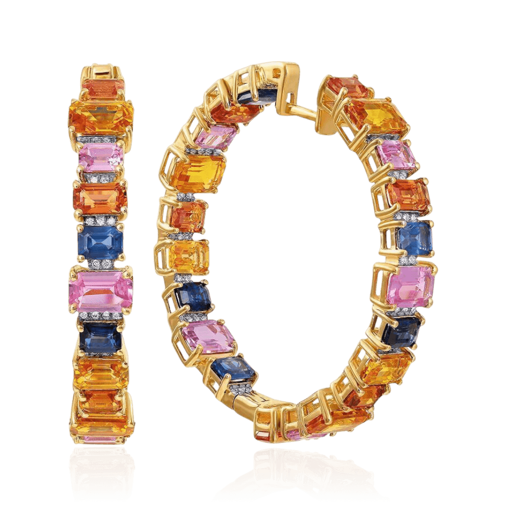 Серьги с сапфиром, бриллиантами из желтого золота 585 пробы (арт. 133791)