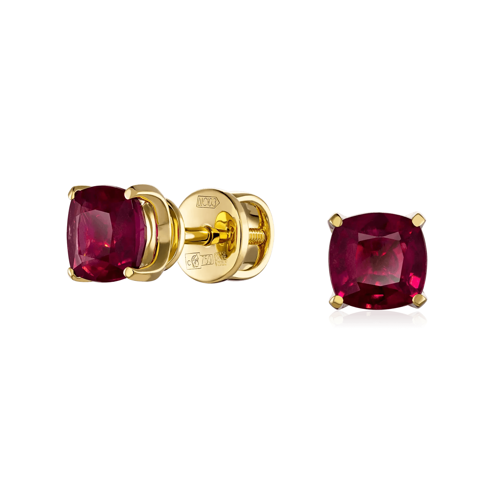 Серьги с рубином из желтого золота 750 пробы, фото № 1