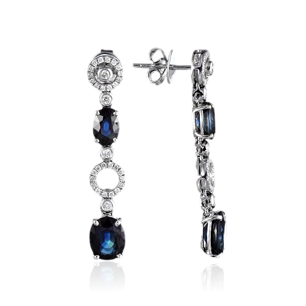 Серьги с сапфиром, бриллиантами из белого золота 585 пробы (арт. 40726)