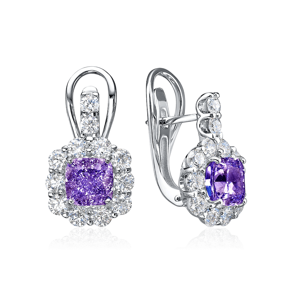 Серьги с танзанитом, бриллиантами из белого золота 585 пробы (арт. 126087)