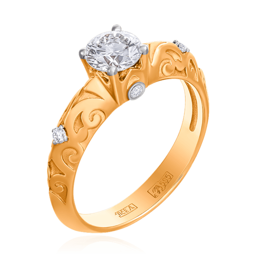 Кольцо с бриллиантами из красного золота 585, фото № 1