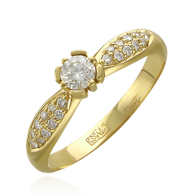 Помолвочное кольцо с бриллиантами из желтого золота 750, фото № 1