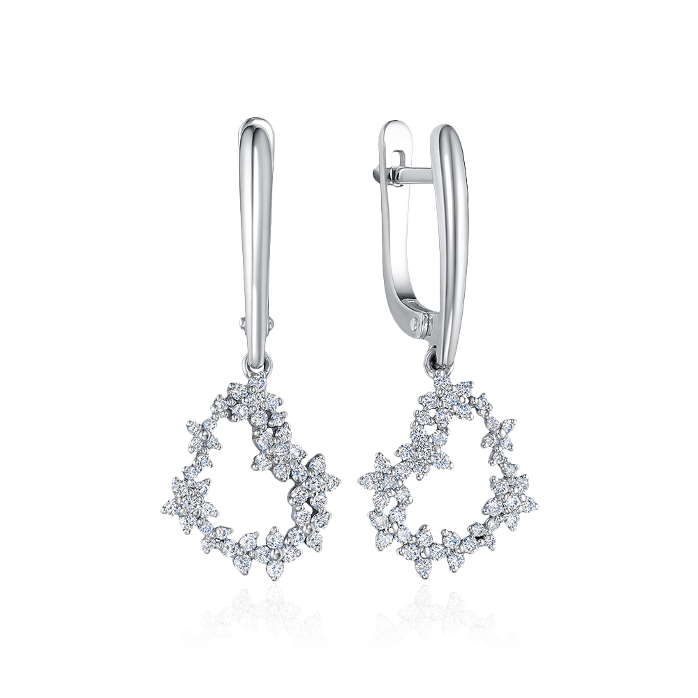 Серьги сердечки с бриллиантами из белого золота 585 пробы (арт. 119202)