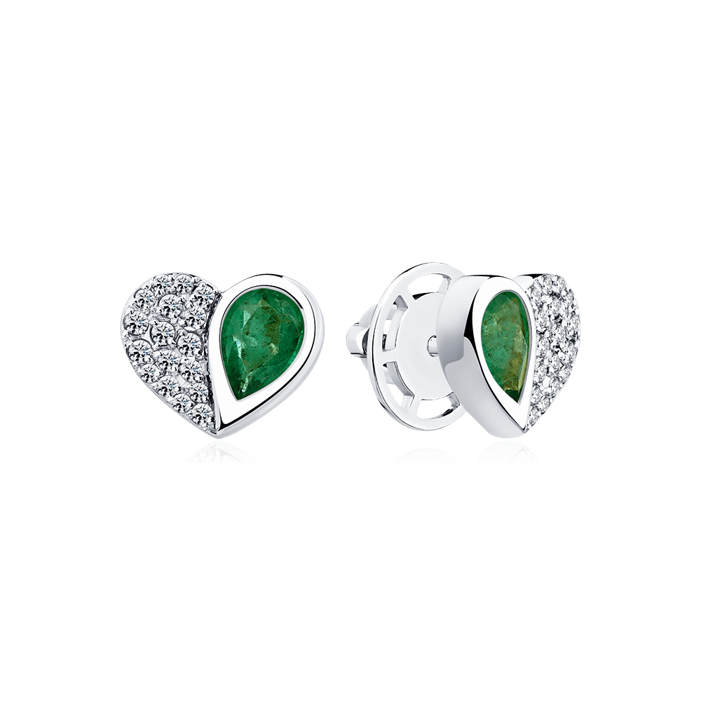 Серьги с бриллиантами, изумрудом из белого золота 585 пробы (арт. 115251)