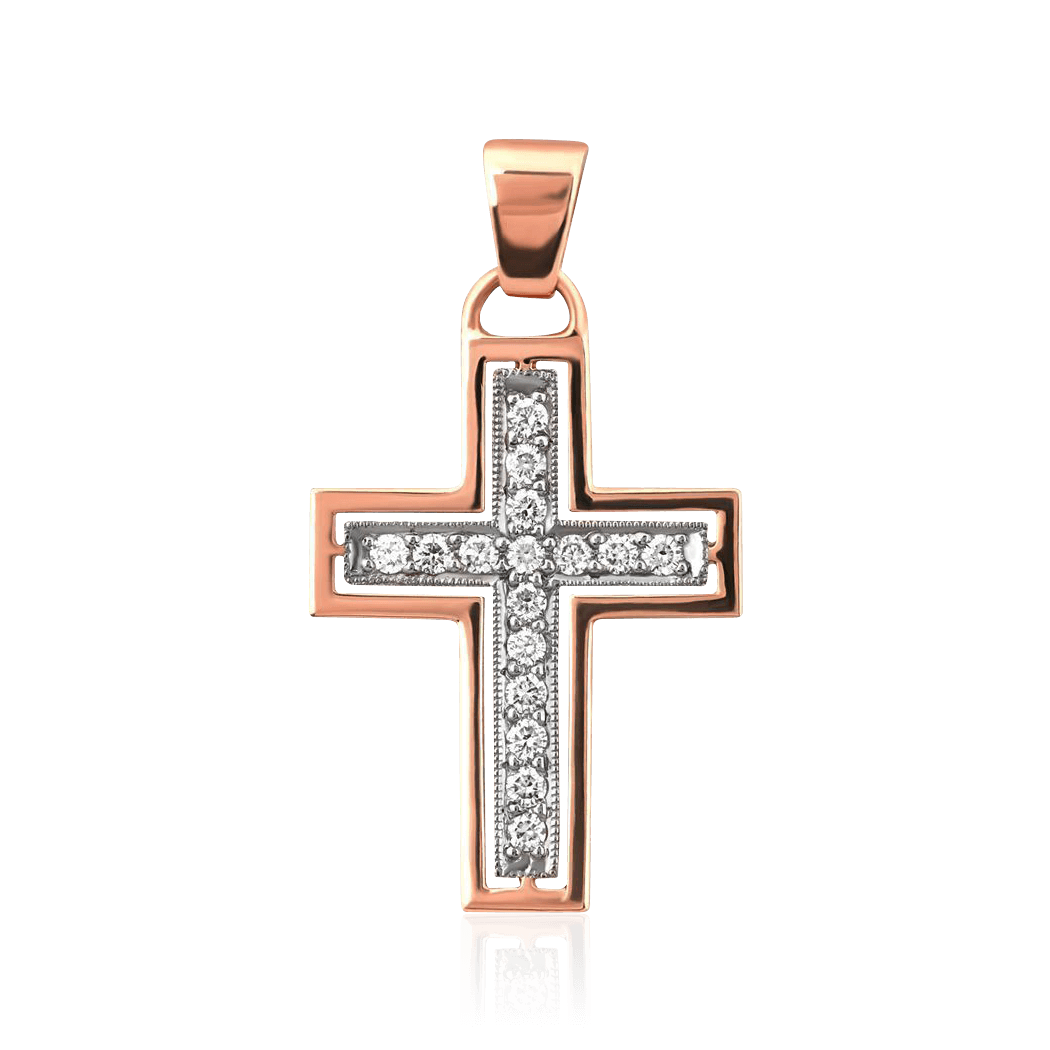Крест с бриллиантами из красного золота 585 пробы (арт. 99600)