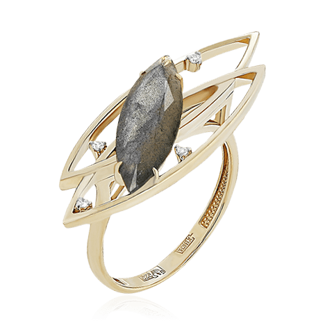 Кольцо с лабрадоритом, бриллиантами из желтого золота 585 пробы (арт. 82291)