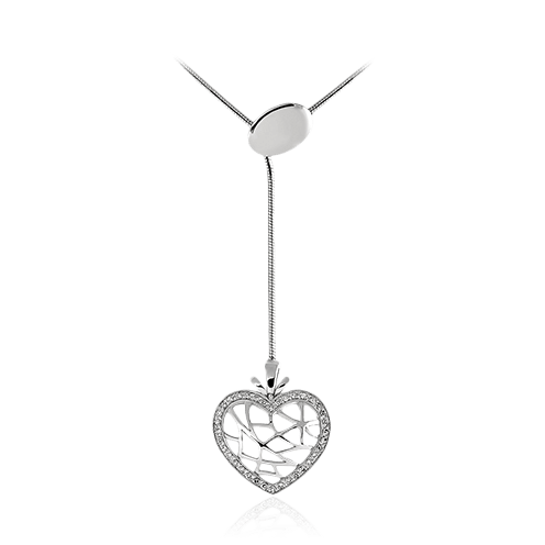 Колье Сердце с бриллиантами из белого золота 585 пробы (арт. 82505)