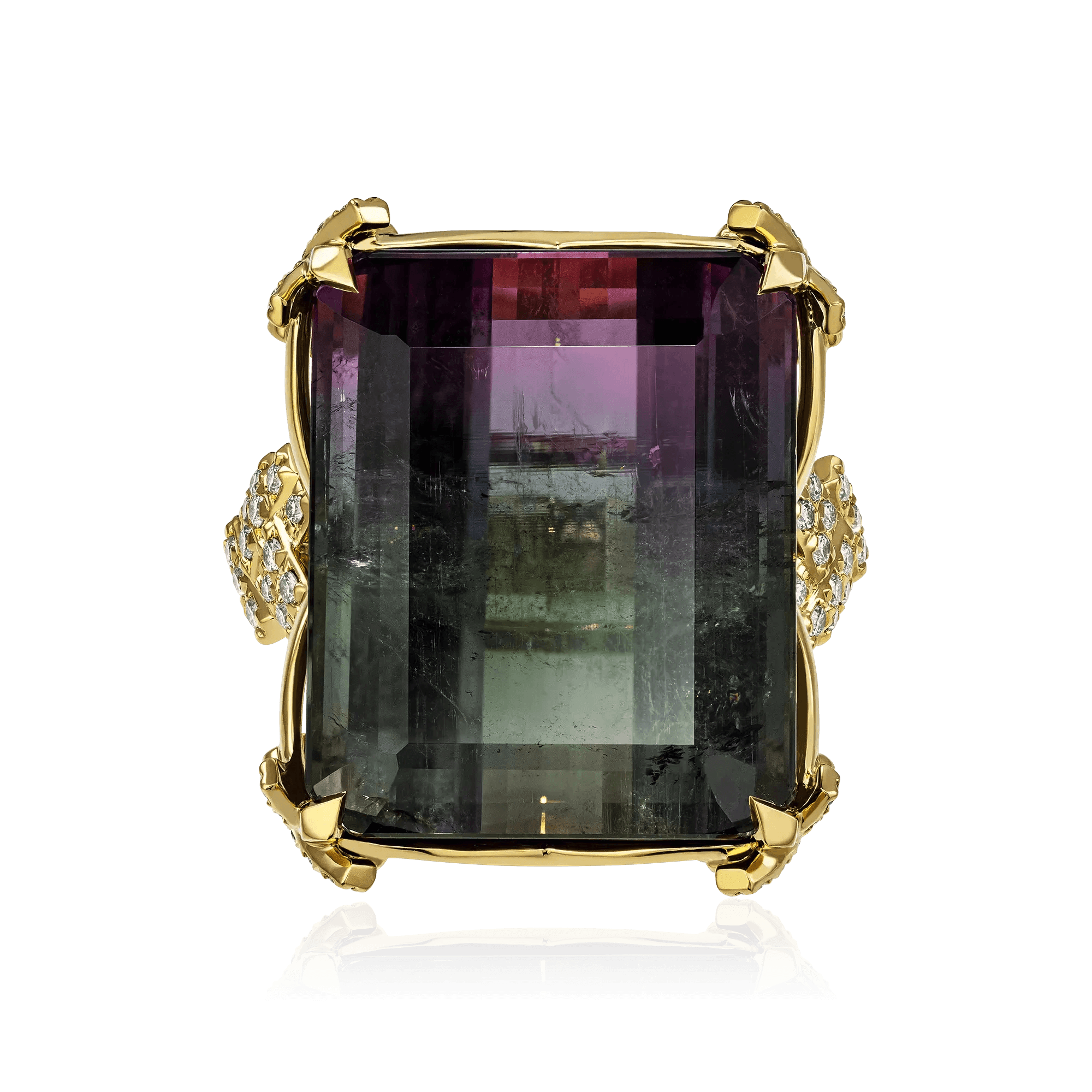 Кольцо с турмалином, бриллиантами из желтого золота 750 пробы, фото № 2