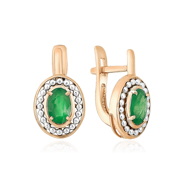 Серьги с изумрудом из красного золота 585 пробы, фото № 1
