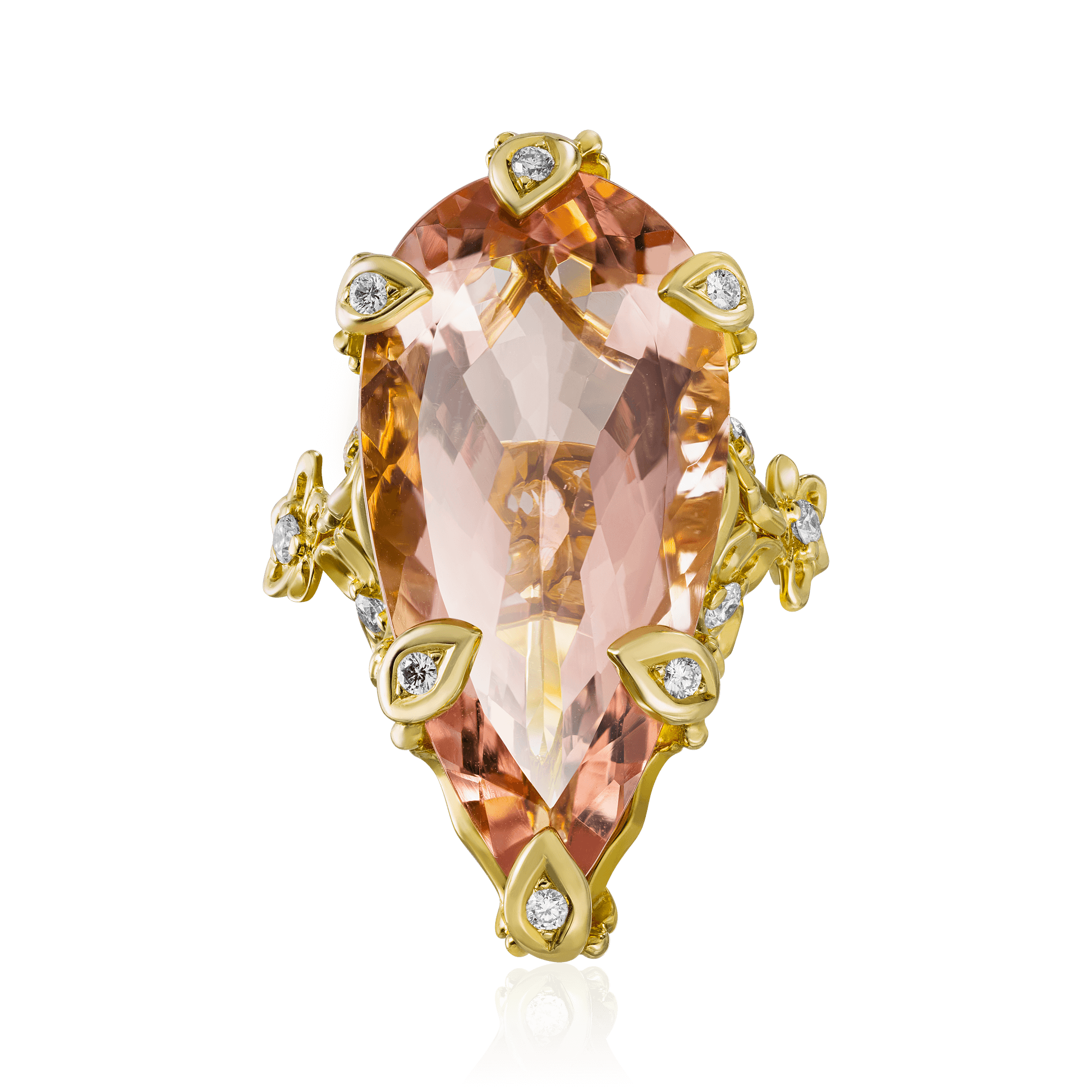 Кольцо с морганитом, бриллиантами из желтого золота 750 пробы, фото № 2