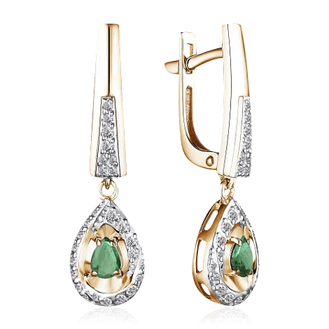 Серьги с бриллиантами, изумрудом из красного золота 585 пробы, фото № 1