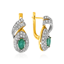 Серьги с изумрудом, бриллиантами из желтого золота 750 пробы (арт. 37205)