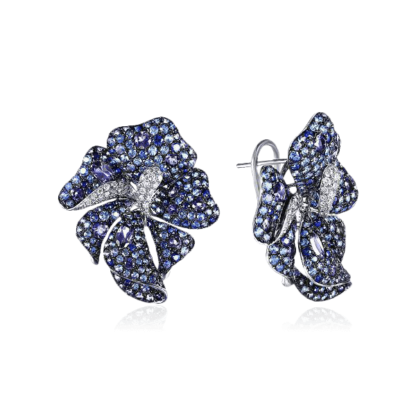 Серьги с сапфиром, бриллиантами из белого золота 585 пробы (арт. 103049)