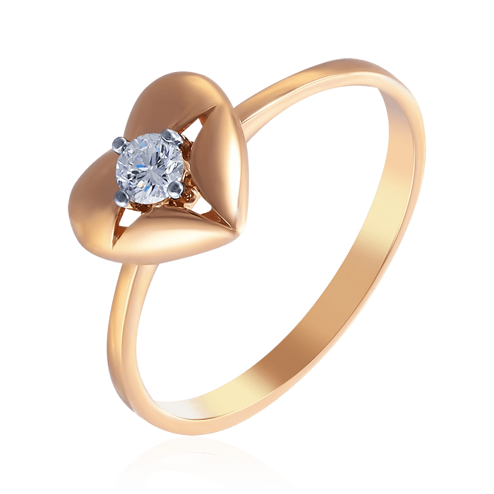 Кольцо сердце с бриллиантами из красного золота 585, фото № 1