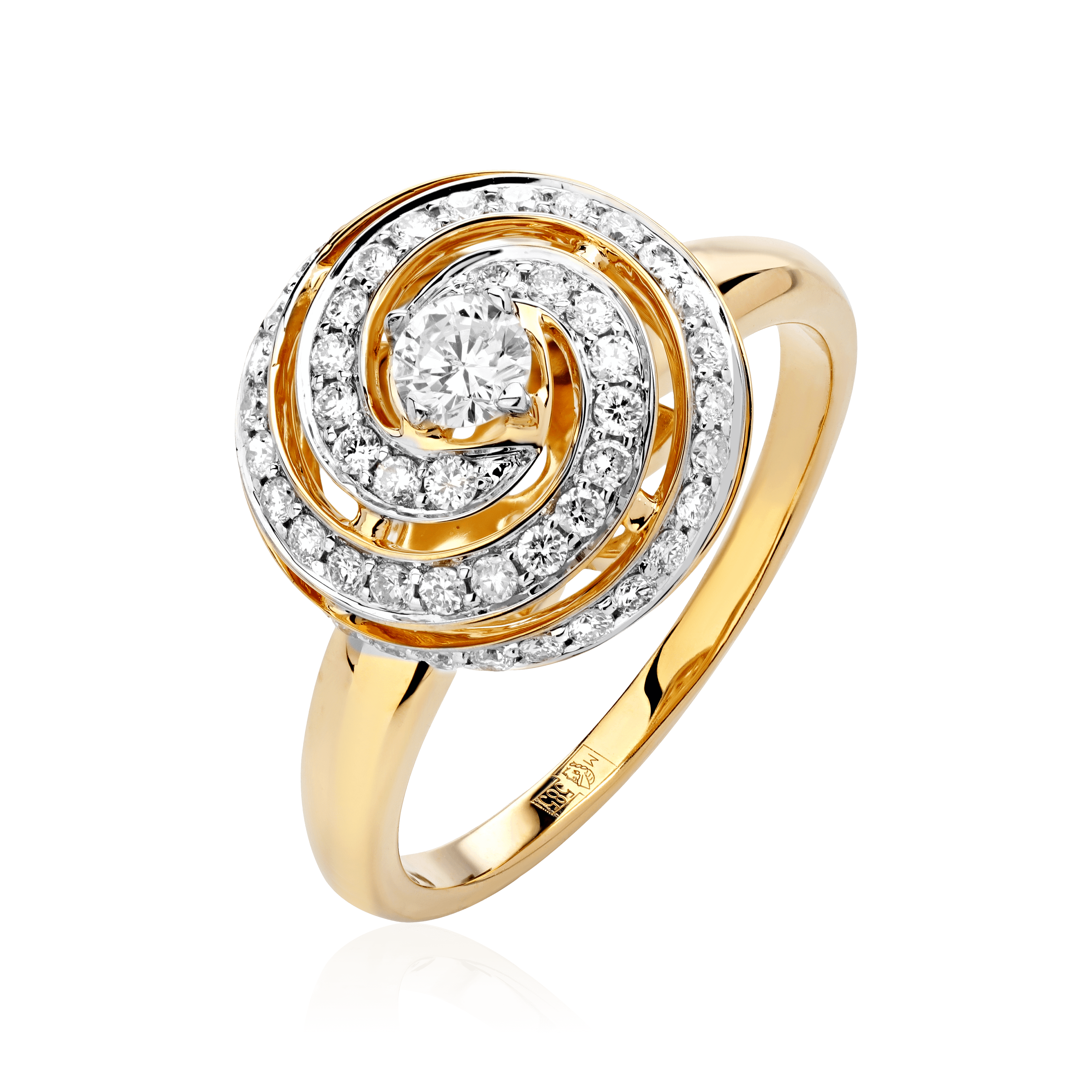 Кольцо с бриллиантами из желтого золота 585 пробы (арт. 101594)