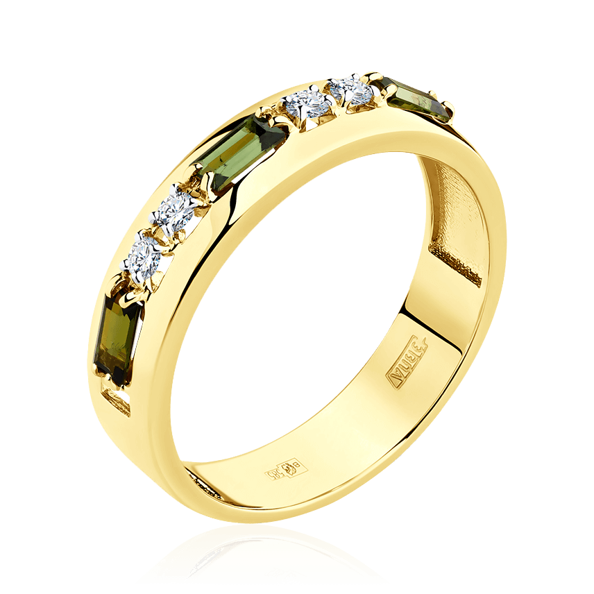 Кольцо с бриллиантами, турмалином из желтого золота 585 пробы (арт. 104549)