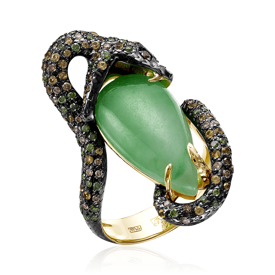 Кольцо Змея с сапфиром, бриллиантами из желтого золота 585 пробы (арт.88961, код 01-3935) - купить с доставкой в Москве