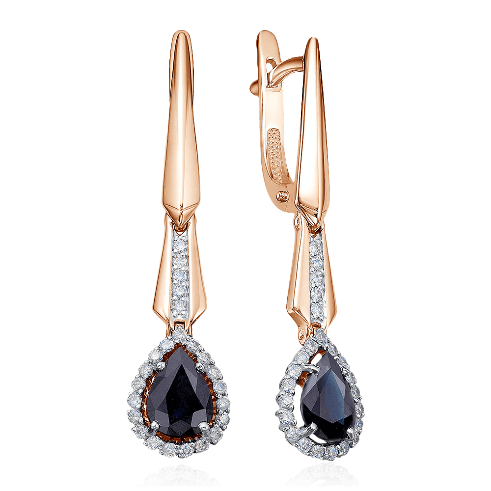 Серьги с сапфиром, бриллиантами из красного золота 585 пробы (арт. 113887)