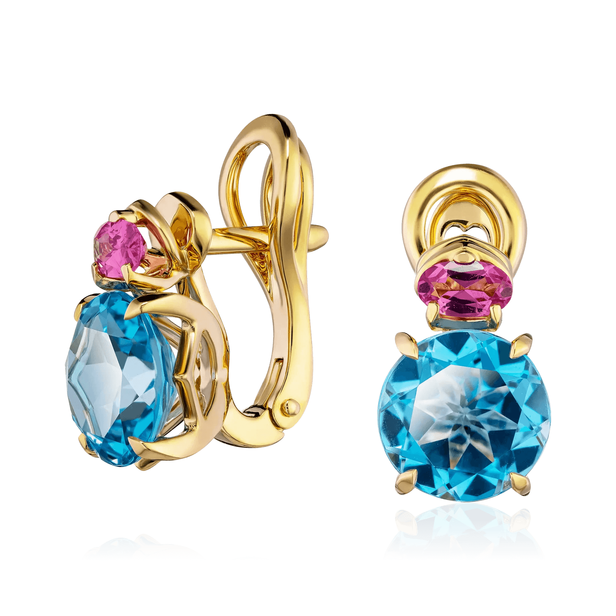Серьги с топазом, шпинелью из желтого золота 750 пробы (арт. 127506)