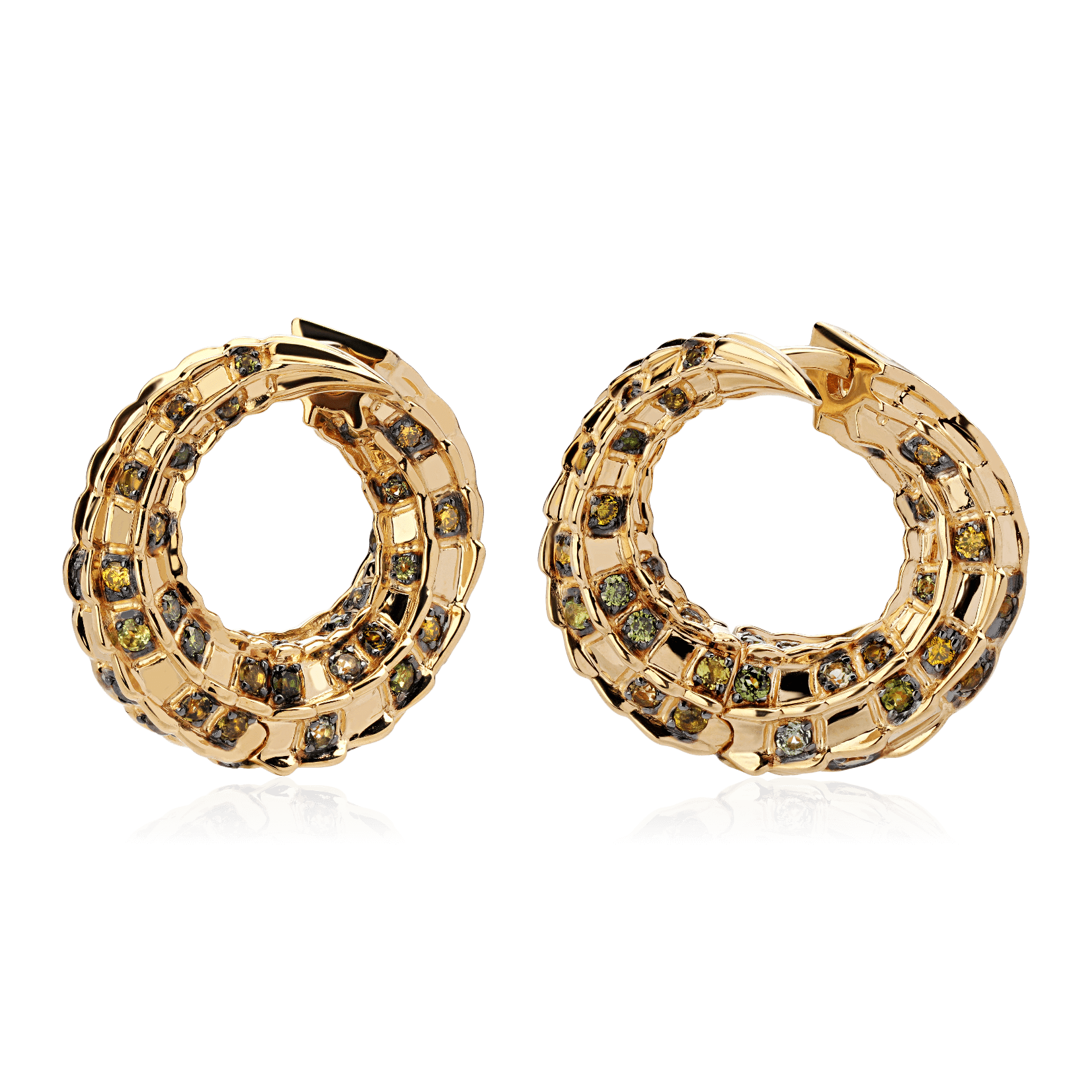 Серьги Крокодилы с турмалином, бриллиантами из желтого золота 585 пробы (арт. 88740)