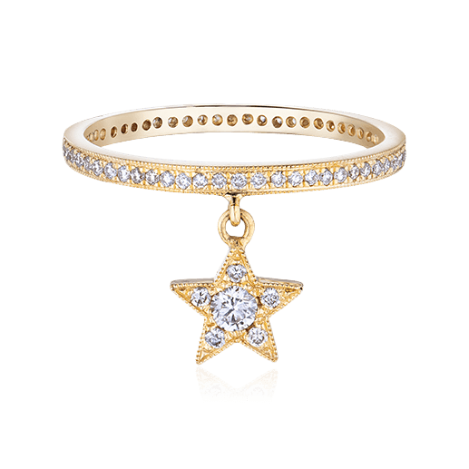 Кольцо с подвесной звездой с бриллиантами из желтого золота 750 пробы, фото № 1