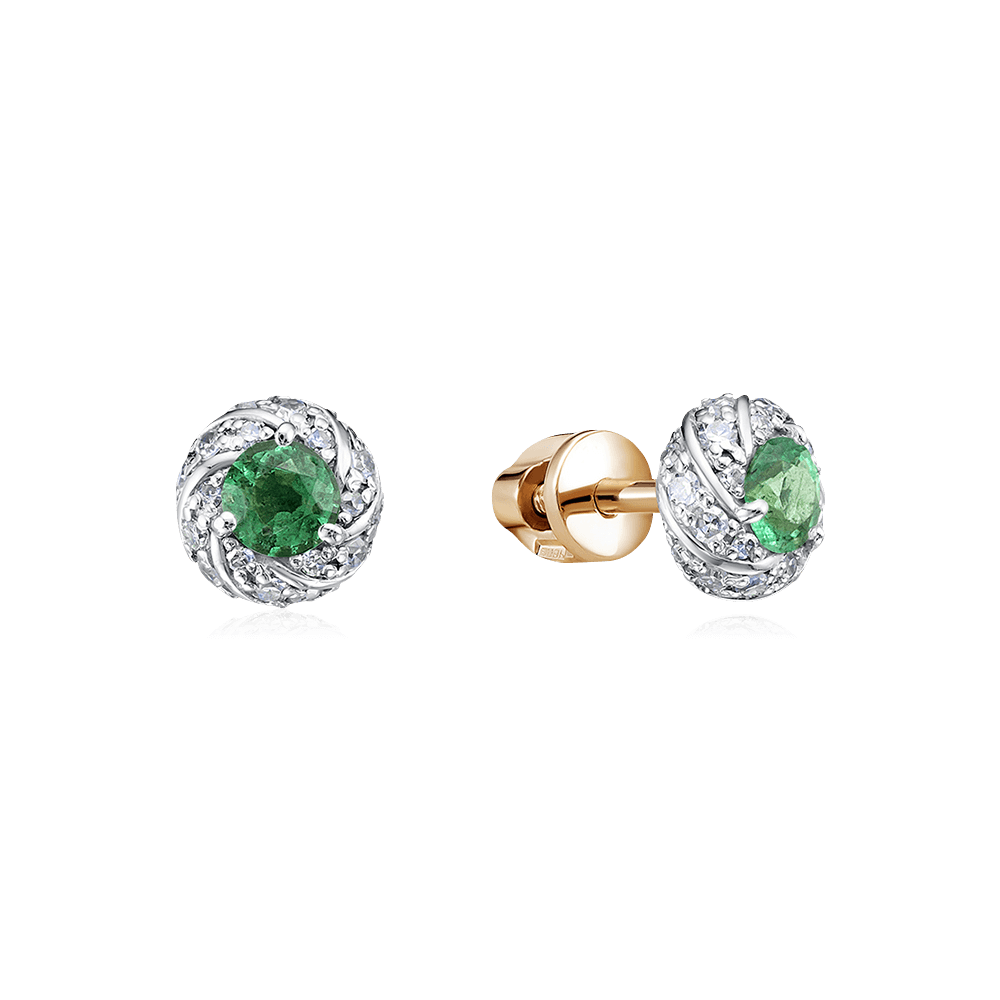 Серьги с изумрудом, бриллиантами из красного золота 585 пробы, фото № 1