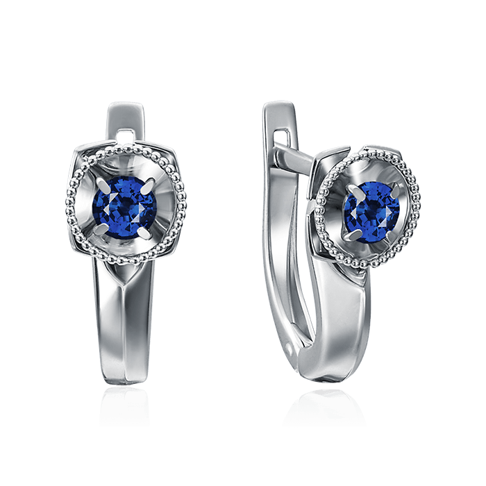 Серьги с сапфиром из белого золота 585 пробы, фото № 1