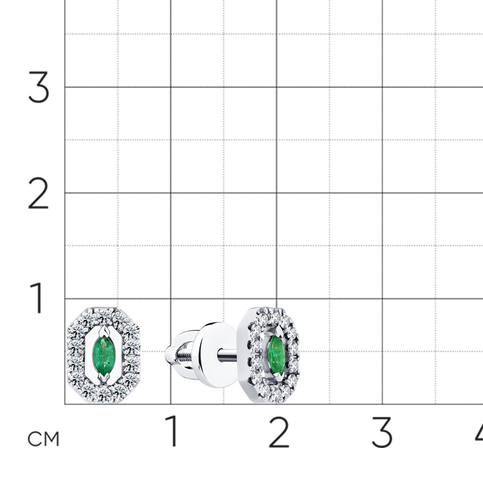 Серьги с бриллиантами, изумрудом из белого золота 585 пробы, фото № 2