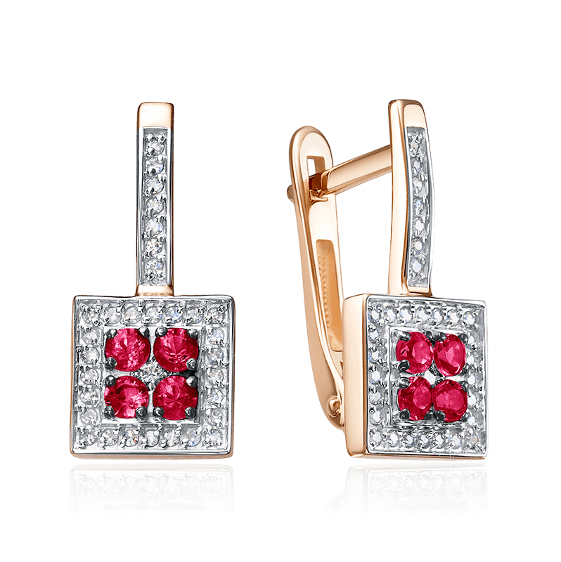 Серьги с рубином, бриллиантами из красного золота 585 пробы (арт. 125769)