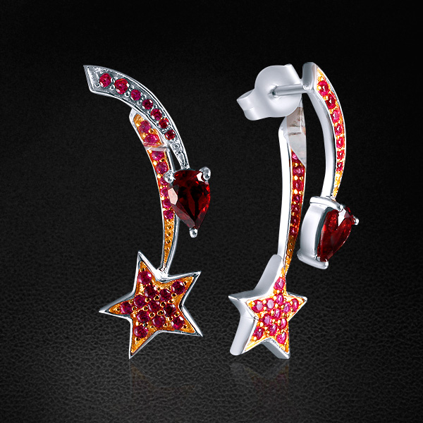 

Серьги с гранатом, фианитами из серебра 585 пробы