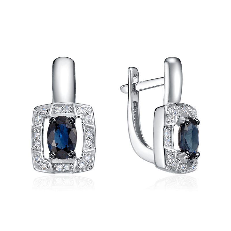 Серьги с сапфиром, бриллиантами из белого золота 585 пробы (арт. 129720)