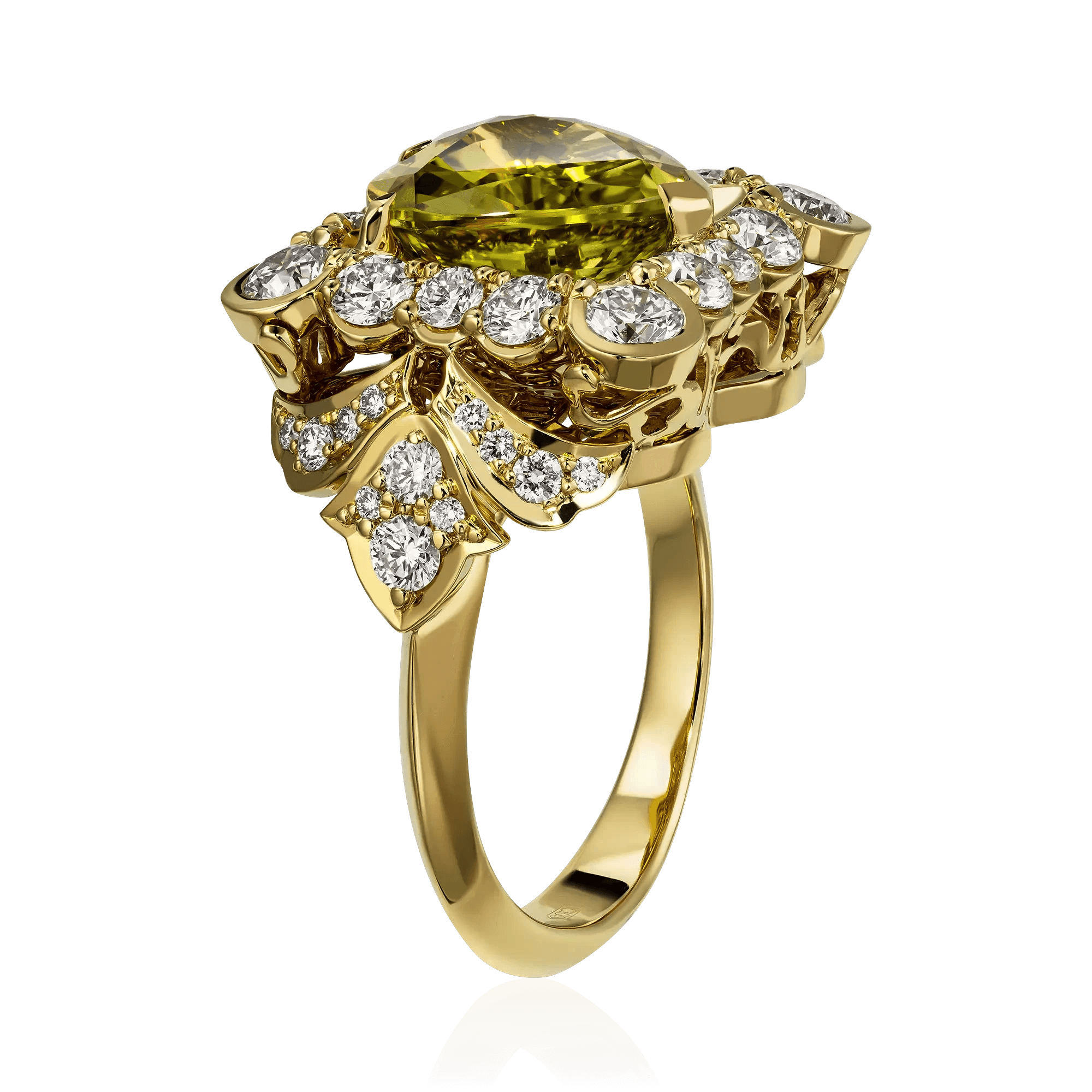 Кольцо с хризобериллом, бриллиантами из желтого золота 750 пробы, фото № 3