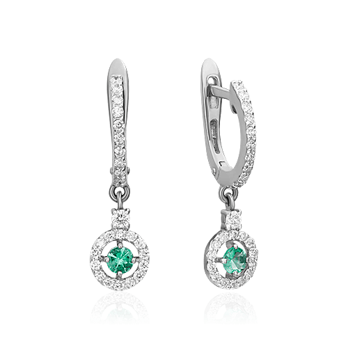 Серьги с бриллиантами, изумрудом из белого золота 585 пробы, фото № 1