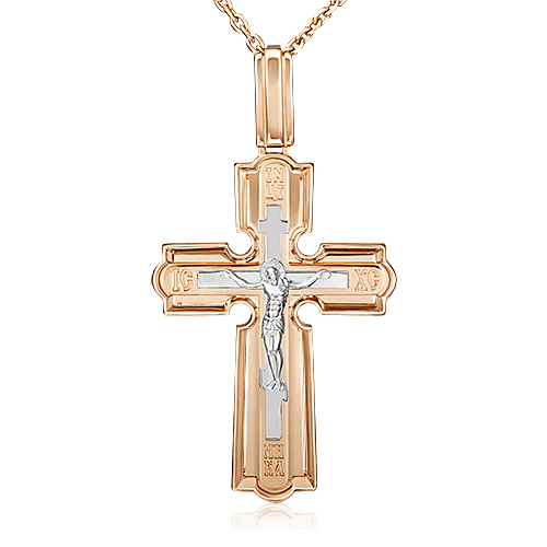 Крест без вставок из комбинированного золота 585 пробы (арт. 83368)