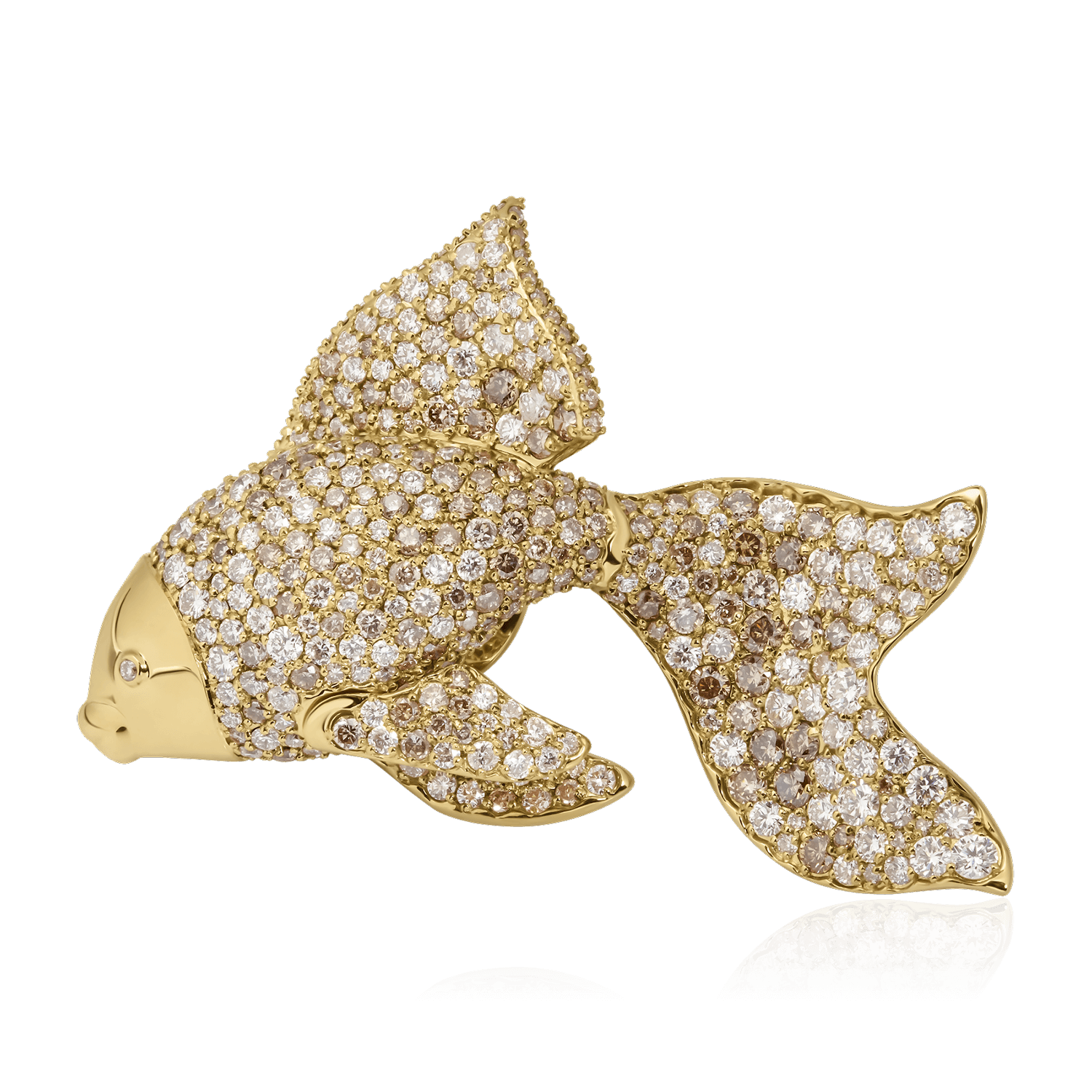 Брошь Рыба с бриллиантами из желтого золота 750 пробы, фото № 1